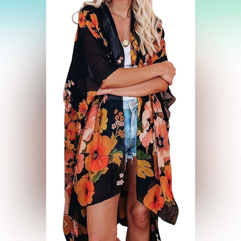 Sheer Floral Kimono/Cover-Up
